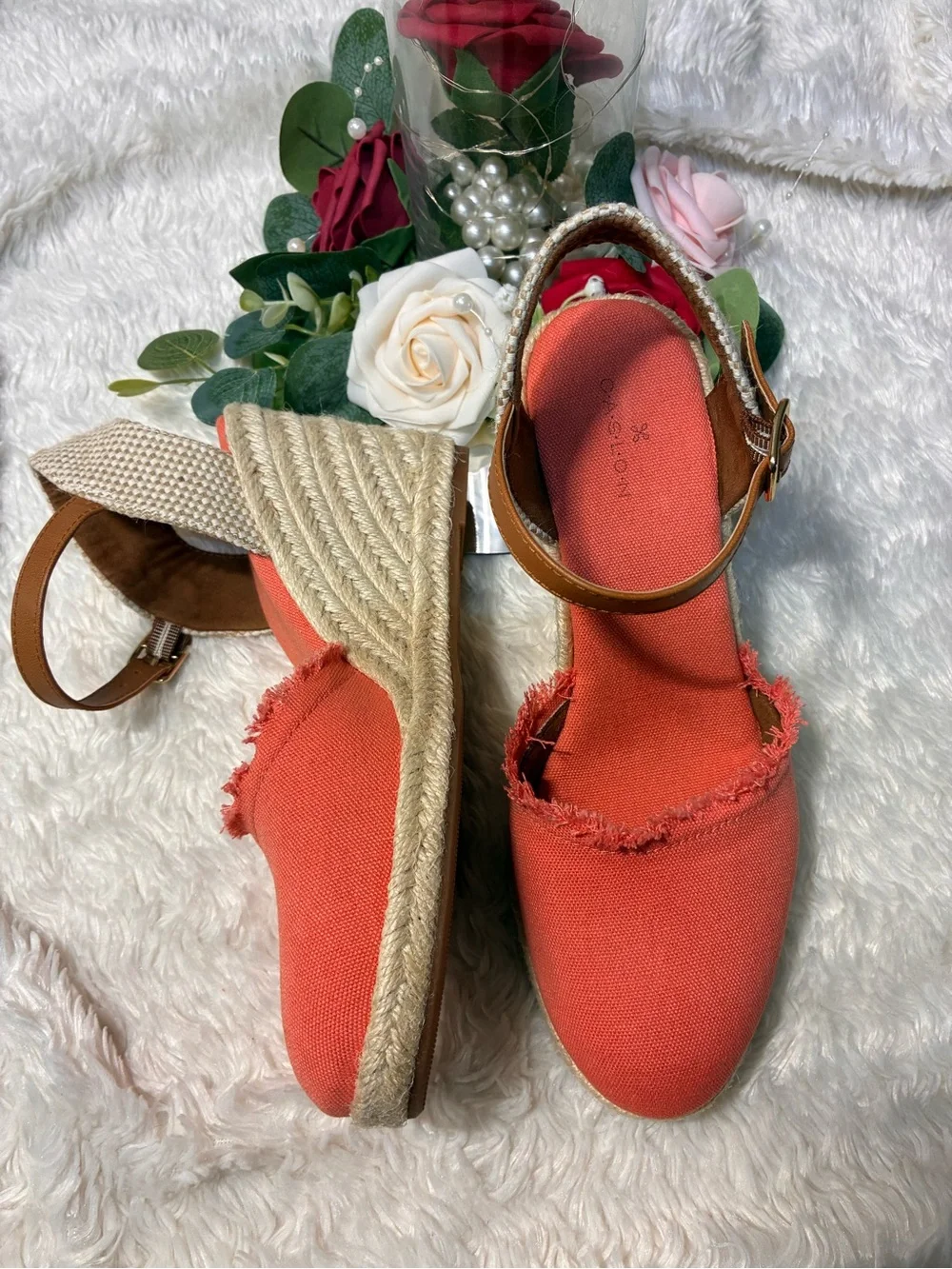 Caramel Coral Canvas Espadrille Slingback Sandals